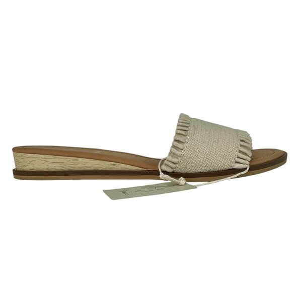 NWT Joie Eidel Canvas Ruffle Cream Flat Slide Sandals 9 Boho Bohemian Beachy - Picture 11 of 11